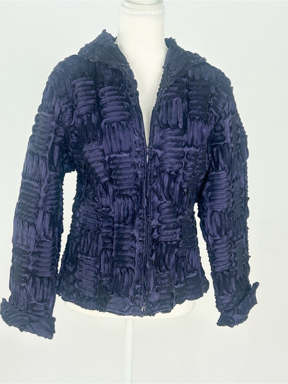 Samuel Dong Purple 3D Ribbon Textured Zip Jacket Avant Garde L